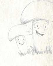 Paddy und Kr&ouml;te verkleidet als Pilze